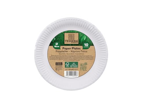 Tessera Bio Products QXR18RFSC - Platos de papel redondos (18 cm de diámetro, 10 unidades), color blanco