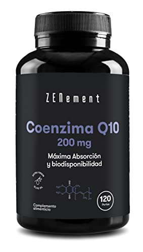 Coenzima Q10, 200 mg | 120 Perlas, con Aceite de Oliva Virgen Extra Español Ecológico | 100% Natural CoQ10, No-GMO, Sin Gluten | Zenement