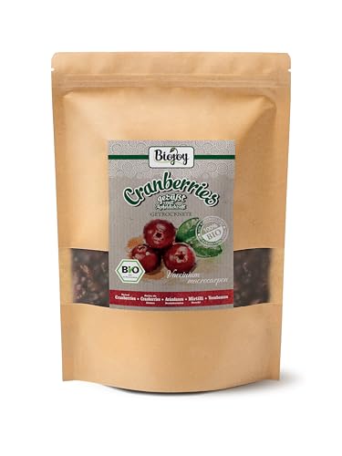 Biojoy Arándanos rojos BÍO (1 kg), secos, dulzura de fruta natural, sin azufre y sin azúcar, Vaccinium macrocarpon