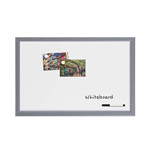 Bi-Office - Pizarra blanca magnética (60 x 40 cm, con rotulador y 2 imanes), color plateado