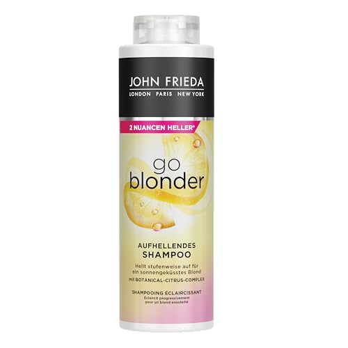 John Frieda Champú Go Blonder – Tamaño beneficioso: 500 ml – aclarador – Tipo de cabello: rubio, rubio – Tamaño del gabinete