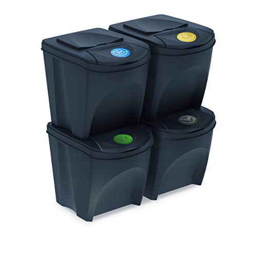 Set de 4 cubos de basura KEDEN SORTIBOX papelera reciclaje, antracita, volumen 4x25L