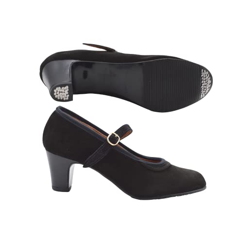 PASARELA - Zapatos de Baile Flamenco de Piel Ante Negros con Clavos para Mujer Cuero Mujer Color: Negro Talla: 39