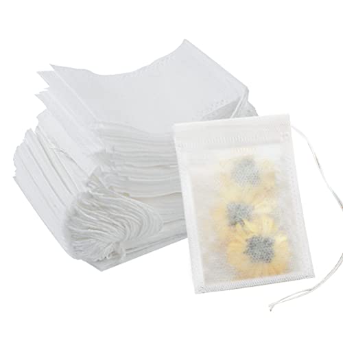 100 bolsas de filtro de té, 9 x 7 cm, vacías con cordón, filtro de té fino para especias sueltas, té, hierbas en polvo, café (blanco)
