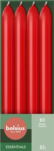 Bolsius Velas cónicas para cena – Color Rojo – 8 unidades – 23 cm – Larga duración de combustión de 8 horas – Sin perfume – 25% de cera vegana natural – sin aceite de palma - Valentin