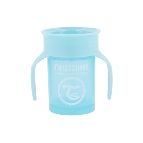 Twistshake 360 Cup Vaso Antiderrames Entrenamiento con Asas Bébé 230 ml, Borde a Prueba de Derrames de 360°, Ergonómicas Vasos con Boquilla, Taza de Aprendizaje, Sin BPA, 6+ Meses, Azul Pastel