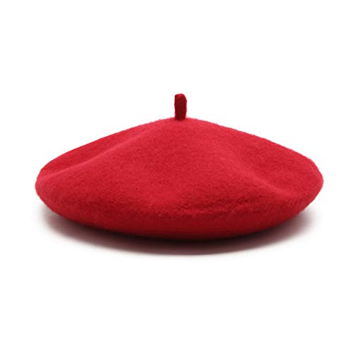 Kono Boina Vasca para Mujer Boina de Lana Francesa Sombrero Redondo Cálido para Invierno Otoño (Rojo)