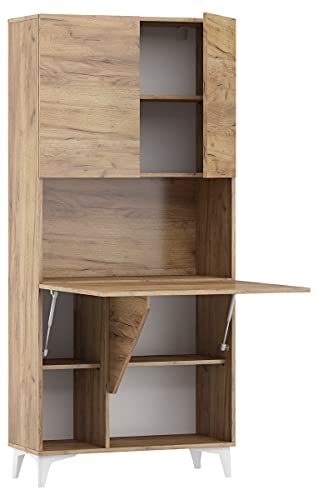 BIM Furniture Megan - Escritorio plegable (1 estante, oficina doméstica, mesa de pared, ordenador portátil, mesa plegable (artesanía dorada)