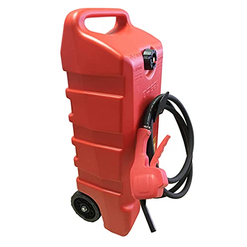 CStern Depósito de combustible portátil de 14 galones/53 litros con ruedas y bomba de sifón de transferencia de líquido y manguera de 3 metros (rojo)
