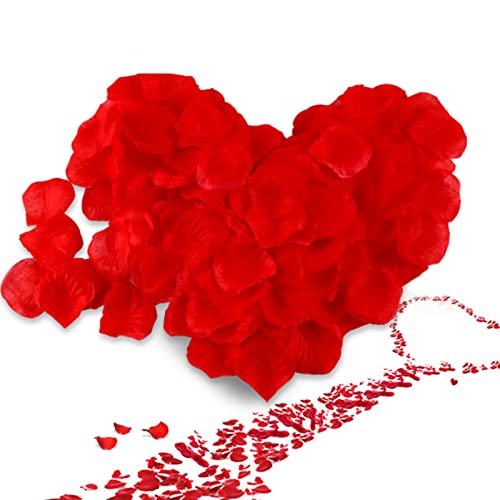 UUEMB 2000 Piezas Pétalos de Rosa, Pétalos de Rosa Seda Artificiales Rojos Insípidos para el Día de San Valentín Propuesta Aniversarios de Boda Regalo Ocasión Romántica Decoración de Dormitorio