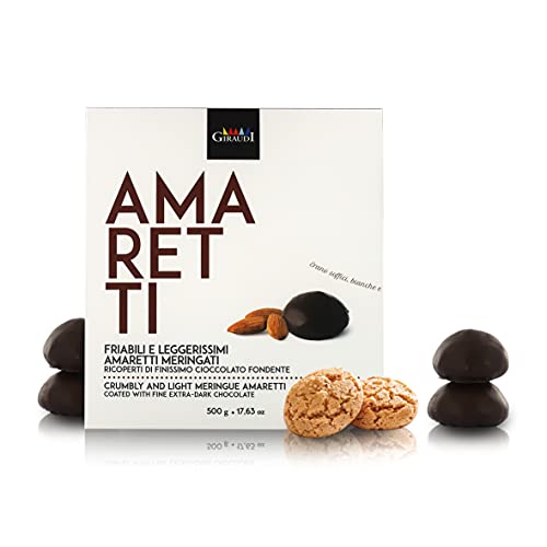 Amaretti Artesanales Recubiertos de Chocolate Negro, Caja de 500 Gramos