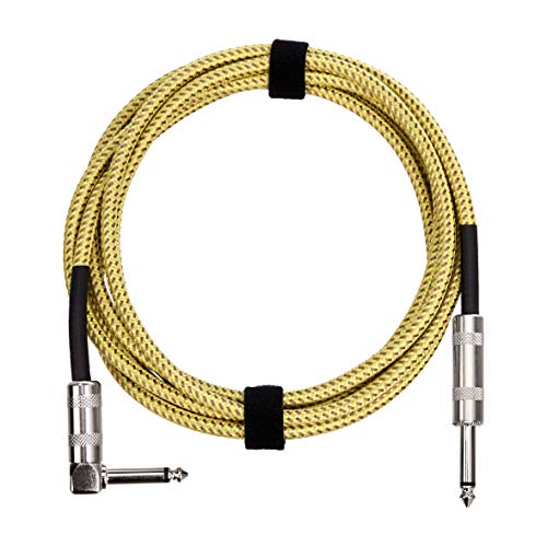 Amazon Basics - Cable de ángulo recto para instrumentos revestido con tejido de tweed de 6,35 mm, 20 Foot (amarillo y marrón)