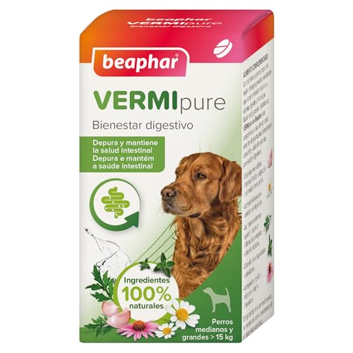 Beaphar VERMIpure Comprimidos Naturales - Perros 15kg Medianos y Grandes - 50 Comprimidos
