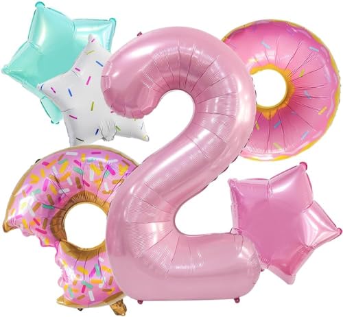 Donuts Decoraciones Cumpleaños 2 Años, 6PCS Globos de Cumpleaños Unicornio,Globos de Aluminio Forma de Rosquilla,Rosa Donuts Decoración Globos Cumpleaños,Decoracion Fiesta Cumpleaños para Niñas