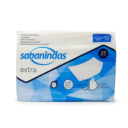 Indas Sabanindas EXTRA 60x40 - 25 Protectores de Celulosa Absorbente - Ideal para Incontinencia - Máxima Comodidad y Seguridad - Libre de Látex