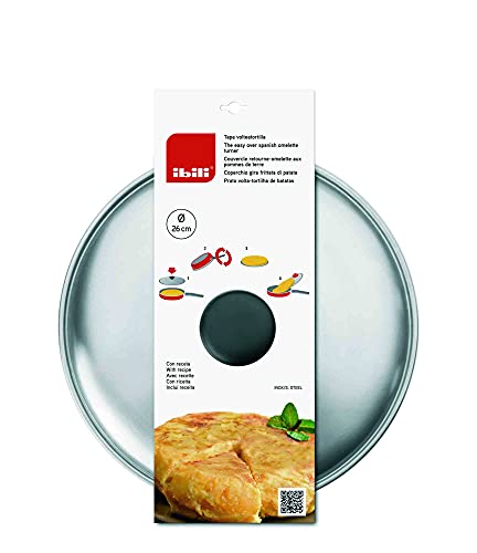 IBILI Tapa voltea Tortillas Incluye Receta patatas-30 cm, Acero Inoxidable, Plata, 30 cm
