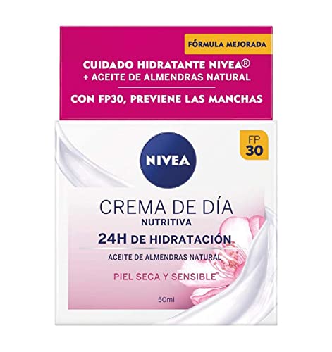 NIVEA Crema de Día Nutritiva FP30 (1 x 50 ml), crema facial con protector solar 30, crema hidratante facial para piel seca y sensible con manteca de karité