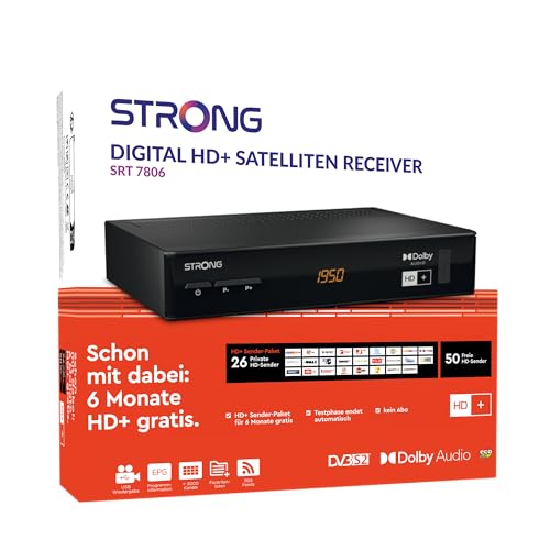 STRONG SRT 7806 HD - Receptor de satélite para HD Plus (Incluye Tarjeta HD+ DVB-S2 Full HD (HDTV, HDMI, LAN, SCART, USB), Color Negro