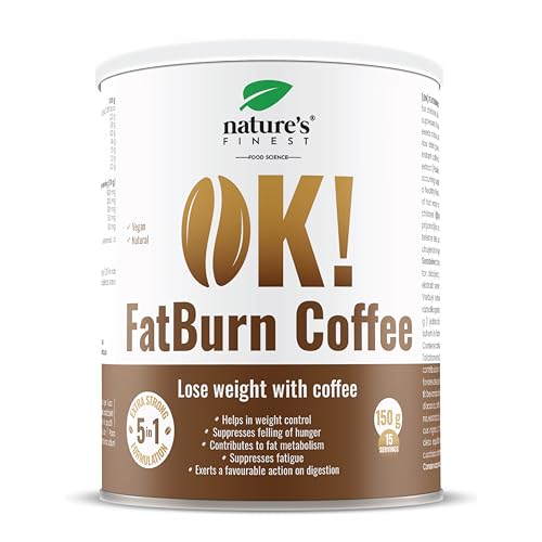 Nature's Finest by Nutrisslim OK! Fat burn Coffee | Café soluble con L-Carnitina, Extracto de saúco e guarana para adelgazar | Café adelgazante fuerte para quemar grasa abdominal | Sin gluten