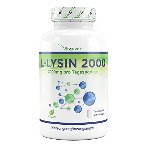 L-Lisina 2000-365 comprimidos en Pastilla - 1000 mg por UN comprimido - De fermentación vegetal - Sin aditivos no deseados - Altamente dosificado – Vegano