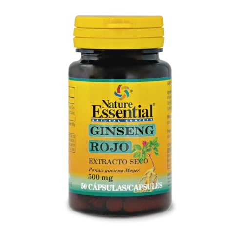 Nature Essential | Ginseng Rojo 500 mg | 50 Cápsulas | Ayuda a Aumentar tu Rendimiento Físico y Mental | Extracto Seco | Rico en Vitaminas