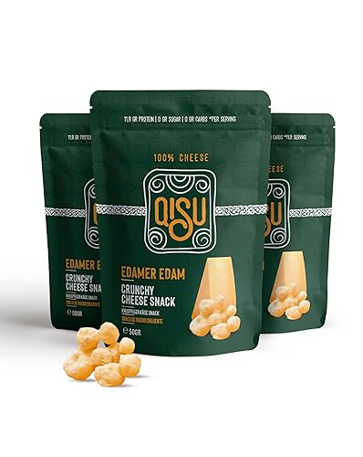 QISU | EDAM | Snack de Queso deshidratado | 100% Queso | Crujinete, Sin Gluten, Alto en Proteina (EDAM, 50g (Pack de 4))
