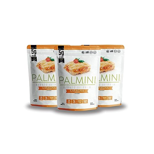 PALMINI Lasaña - Palmito – Bajo en calorías – Bajo en carbohidratos – Keto - Vegano – Libre de OGM – Libre de Gluten – Sin azúcar – 338g | (Pack de 3 unidades)