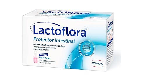 Lactoflora - Probiótico Protector Intestinal para Adultos- mejora la salud gastrointestinal - Vitamina B6, B1 y B12 - sabor fresa - fácil apertura- 10 frascos monodosis