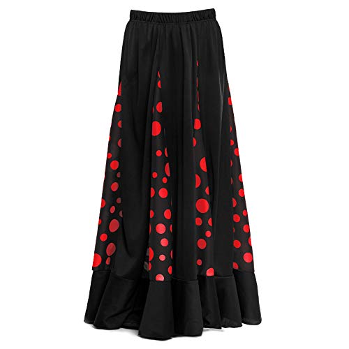 Falda Flamenca Niña Negra con Quillas Lunares Rojos [Tallas Infantiles 2 a 12 años]【Talla 8 años】 Ensayo Baile Danza Disfraz