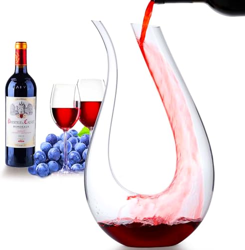 Decantadores para vino, decantadores de vino tinto WBSEos, decantadores de vino sin plomo, diseño en forma de U, decantadores y jarras de vino soplados a mano, 1,2 L, transparente