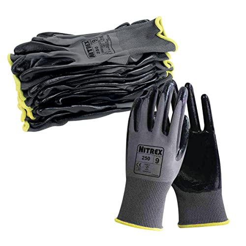 Nitrex 250 guantes de trabajo y seguridad, bolsa de 10 pares, talla 7, guantes de manejo general con revestimiento de palma de nitrilo