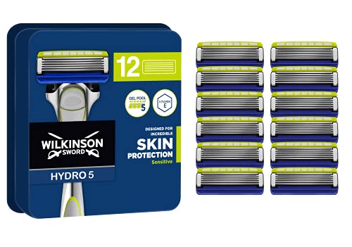Wilkinson Sword Hydro 5 Skin Protection Sensitive para Hombres (compatible con buzones), 12 cuchillas de afeitar