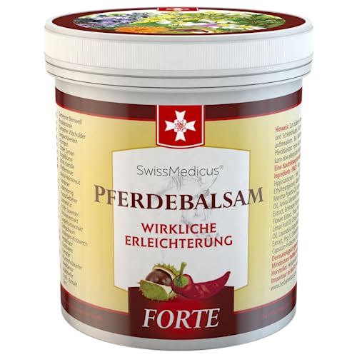 SwissMedicus - Pferdebalsam cálido extra fuerte, pomada Pferdesalbe Forte 500 ml, gel de masaje para la espalda y las articulaciones, contiene 25 extractos de hierbas, unisex
