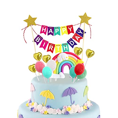 13 adornos para tartas de arcoíris, decoraciones personalizadas para tartas de cumpleaños, mini banderines para tartas, globos de amor para fiesta de cumpleaños, fiesta de jardín