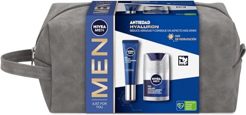 NIVEA MEN Hyaluron Pack Set Regalo Rutina Cuidado Facial Antiedad Hombre, pack de hombre con crema antiedad (1 x 50 ml) y contorno de ojos (1 x 15 ml)