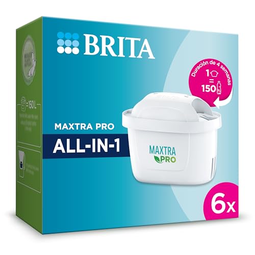 BRITA Cartucho de filtro de agua MAXTRA PRO All-in-1 pack 6 - Recambio original BRITA que reduce las impurezas, el cloro, los pesticidas y la cal para obtener agua del grifo con mejor sabor