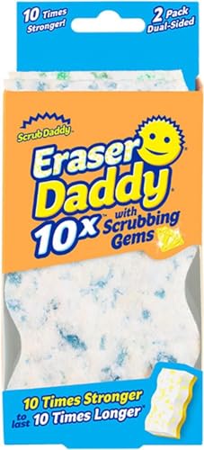 Scrub Daddy Eraser Daddy 10x, Esponja Magica, Borrador Magico Limpiador de Paredes Doble Cara para Fregar, Esponjas de Limpieza Multiusos, Eliminador de Marcas Mágicas, Azul - Paquete de 2