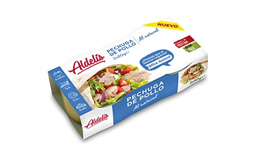 Aldelís Conserva Pechuga de Pollo al Natural Pack, Caja de 16 paquetes (32 Unidades de 80 g)