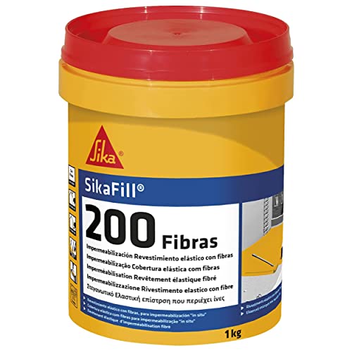 SikaFill 200 Fibras, Pintura acrílica con fibras de vidrio para impermabilización de cubiertas visitables y especial para puenteo de fisuras, Rojo Teja, 1kg