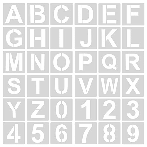 AIEX 36pcs alfabetos número plantilla, 12,5 cm plástico reutilizable plantilla de letras plantillas de artesanía números para pintura DIY Art Projects decoración