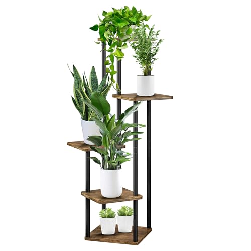 Jazlyvex Soporte para plantas de 5 niveles, soporte para flores de madera, metal, estantería para plantas, escaleras para plantas, para salón, interior y exterior, color negro