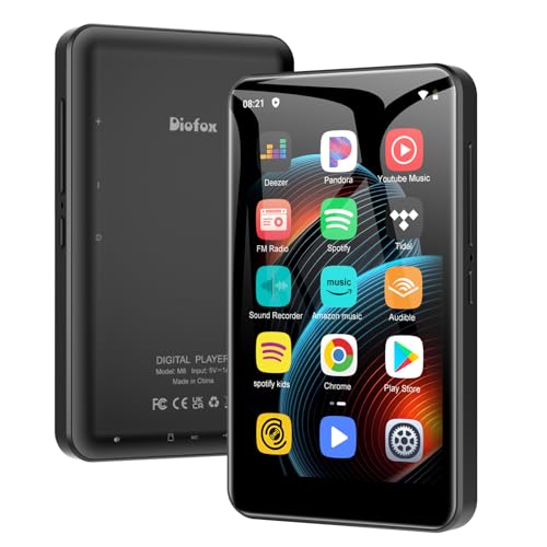 80GB Reproductor MP3 Spotify, 4' Reproductor MP3 con Bluetooth y WLAN, Pantalla Táctil Android Reproductor MP4 Soporte Audible Amazon Music Deezer Google Play, Reproductor mp3 niños