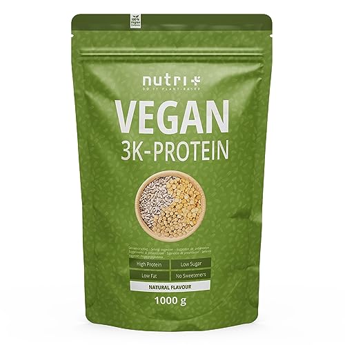 Nutri + Vegan Protein Powder Neutral sin Edulcorantes ni Azúcares Añadidos - 85% de Proteínas de Origen Vegetal - 1kg Sabor Natural también para Dulces