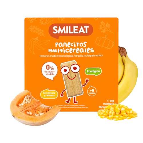 Smileat - Panecitos Multicereales Ecológicos, Ingredientes Naturales, Snacks y Meriendas, Para Bebés a Partir de los 8 Meses, 60g