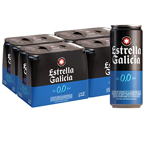 Estrella Galicia 0,0 - Cerveza Lager sin Alcohol, 24 Latas x 33 cl, Sabor Ligero y Refrescante, Aroma a Maltas y Lúpulo, 0% Volumen de Alcohol