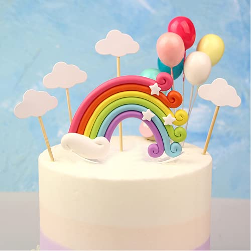 Decoración de tartas, Cake topper,Cake Decor Birthday Girls – Cake Deco Ballons with Confetis Ballons Arc-en-Ciel Nube Estrella Luna para niños Decoración de fiesta de cumpleaños
