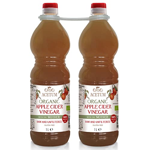 Acetum | Vinagre Sidra de Manzana con Madre | Ecologica | sin preservantes sin conservantes | organico, sin filtrar sin pasteurizar | 2L (2 botellas x1L)