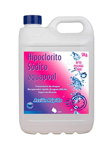 Cloro Choque Líquido HIPOCLORITO SÓDICO al 15% AQUAPOOL 6 KG 5 litros - Cloro Acción rápida - Súperclarificante - Recuperador Aguas difíciles - Apto Liner