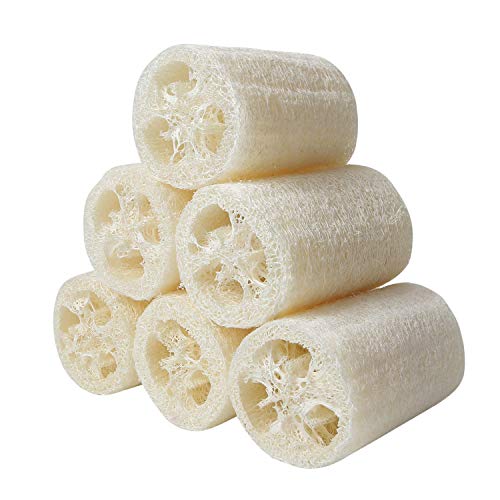 6 esponjas de luffa naturales, 10 cm, pepino, para eliminar la piel muerta, para el cuidado del cuerpo, baño y ducha, para la cocina, esponja de luffa natural exfoliante (blanco - b)
