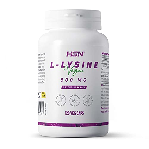Lisina 500 mg de HSN | 120 Veg Caps | 1500 mg por Dosis Diaria de L-Lisina HCl en Cápsulas | Alta Concentración | Con Zinc y Selenio | No-GMO, Vegano, Sin Gluten